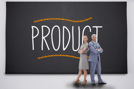 Business people standing against the word productの写真素材