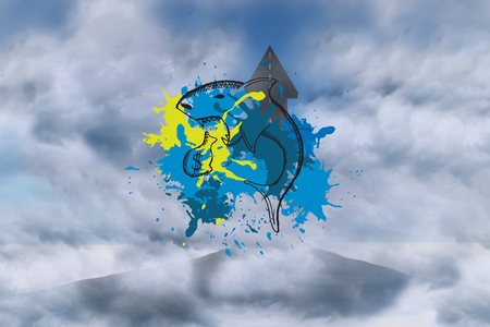 Loan shark on paint splashes against road turning into arrowの写真素材