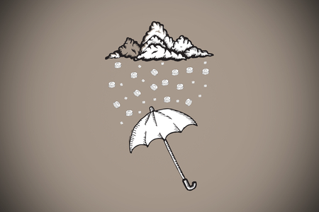 Umbrella doodle against grey background with vignetteの写真素材