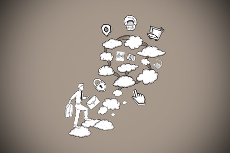 Cloud computing doodle against grey background with vignetteの写真素材
