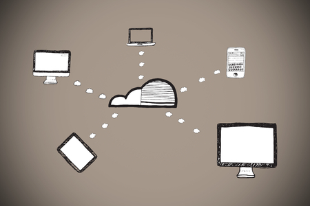 Cloud computing doodle against grey background with vignetteの写真素材