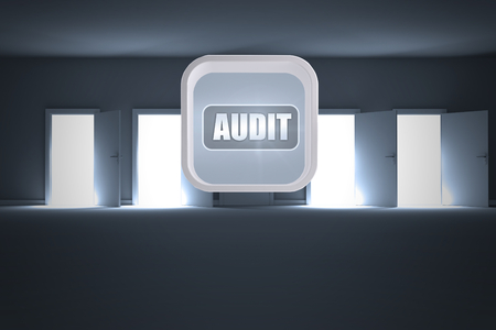 Audit banner on abstract screen against many doors opening revealing lightの写真素材