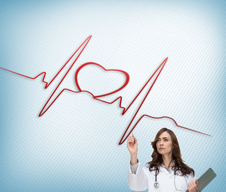 Composite image of stern brunette doctor pointingの写真素材