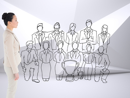 Composite image of unsmiling asian businesswomanの写真素材