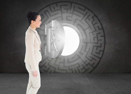 Composite image of smiling asian businesswoman walkingの写真素材