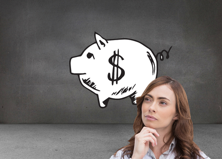 Composite image of thoughtful brunette doctor looking awayの写真素材