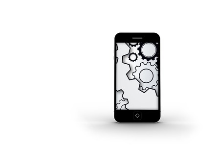Cogs and wheels on smartphone screenの写真素材