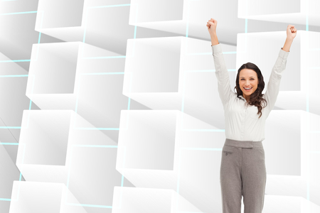 Composite image of cheerful businesswomanの写真素材