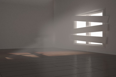 Digitally generated room with bordered up windowの写真素材
