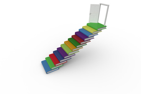 Steps made from books leading to open doorの写真素材