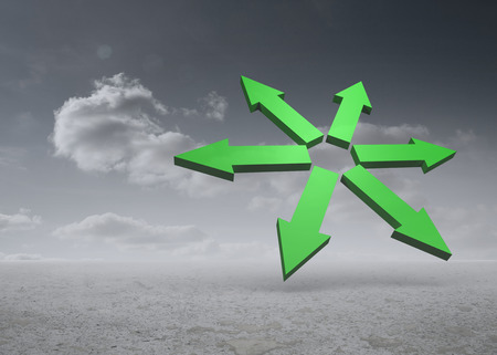 Green arrows in a desert landscape