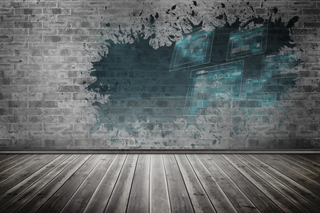 Splash on wall revealing technology interfaceの写真素材