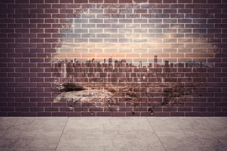 Splash on wall revealing cityscapeの写真素材