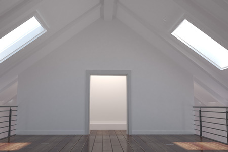 Empty white room with skylightsの写真素材