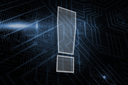 Exclamation mark against futuristic black and blue backgroundの写真素材