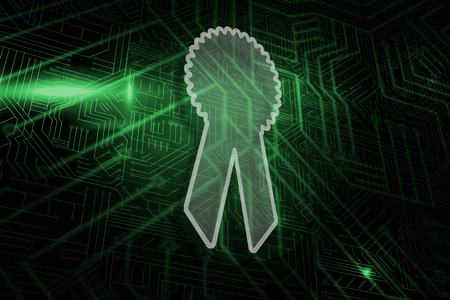 Merit badge against green and black circuit boardの写真素材