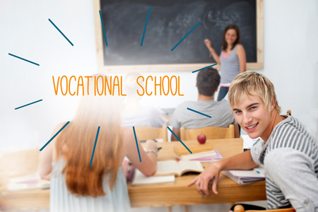 The word vocational school against students in a classroomの写真素材