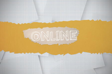 The word online against digitally generated grid paper strewnの写真素材