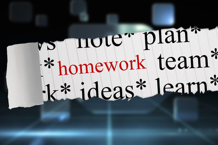 The word homework against futuristic technology interfaceの写真素材