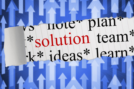 The word solution against futuristic arrow pointing upwardsの写真素材