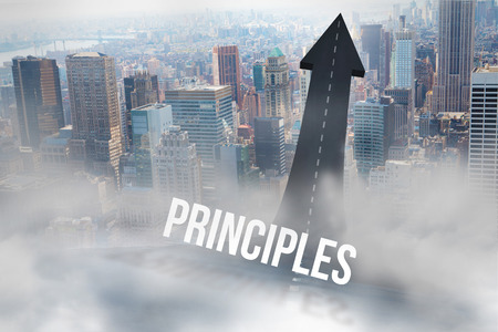 The word principles against road turning into arrowの写真素材