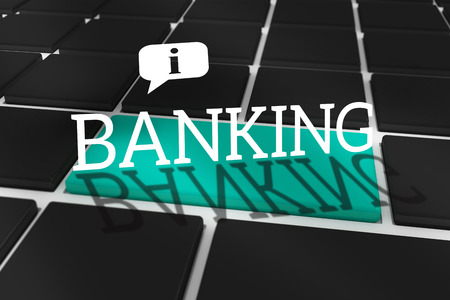 The word banking and speech bubble against black keyboard with blue keyの写真素材