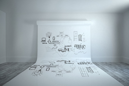 Brainstorm graphic against large white screen hanging on wallの写真素材