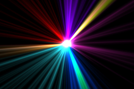 Digitally generated bright colourful laser beams shiningの写真素材
