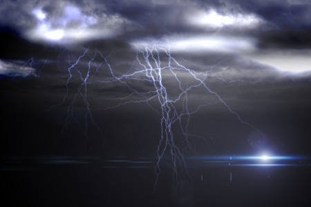 Digitally generated stormy dark sky with lightning bolts