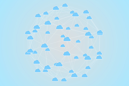 Cloud computing graphic with connecting lines on blue backgroundの写真素材