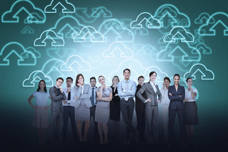 Digital composite of business team against cloud computing background