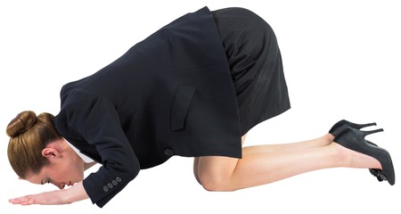 Businesswoman on all fours on white background