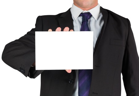 Businessman showing blank white card on white backgroundの写真素材