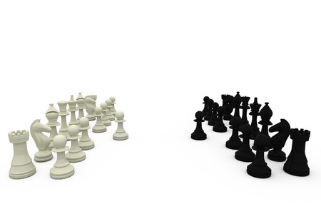 Black and white chess pieces on white backgroundの写真素材