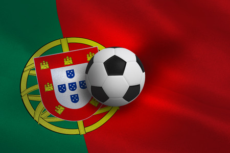 Black and white football against portugal flag backgroundの写真素材