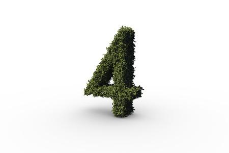 Four made of leaves on white backgroundの写真素材