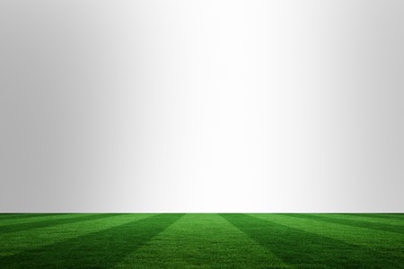 Digitally generated football pitch under chromeの写真素材