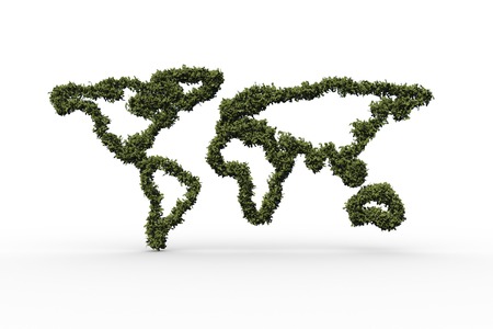 World map made of leaves on white background