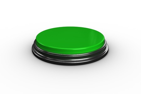 Digitally generated green push button on white backgroundの写真素材