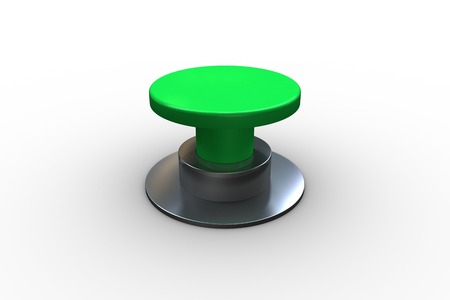 Digitally generated green push button on white backgroundの写真素材