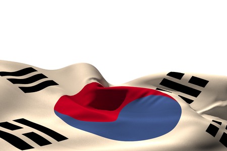 Digitally generated japan flag rippling on white backgroundの写真素材