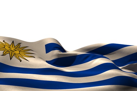 Digitally generated uruguay flag rippling on white backgroundの写真素材
