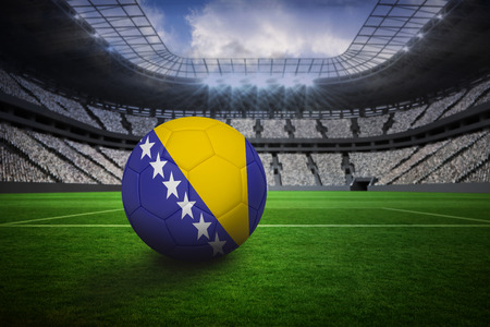 Football in bosnia and herzegovina colours in vast football stadium with fans in whiteの写真素材