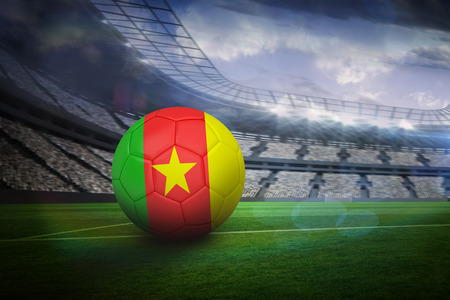Football in cameroon colours in large football stadium with lightsの写真素材