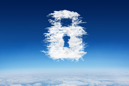 Cloud lock against blue sky over clouds at high altitude