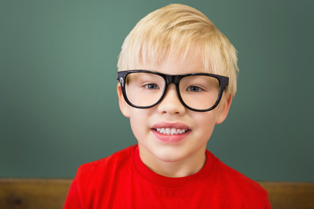 Cute pupil smiling at camera in classroom at the elementary schoolの写真素材