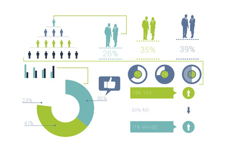 Digitally generated blue and green business infographicon white backgroundの写真素材