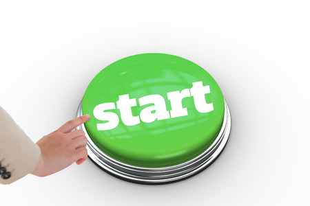 The word start and businesswoman pointing against white background