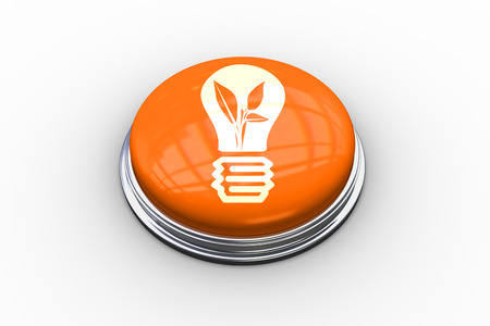 Composite image of light bulb with plant inside graphic on shiny orange push buttonの写真素材