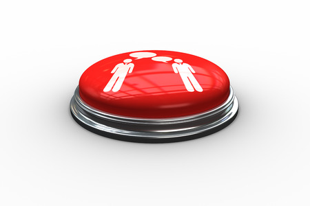 Businessmen talking graphic on digitally generated red push button